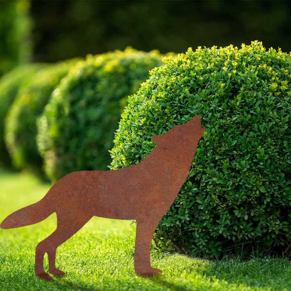 Wolf heulend 60x52cm auf Platte Edelrost Rost Metall Rostfigur Hund Fuchs 