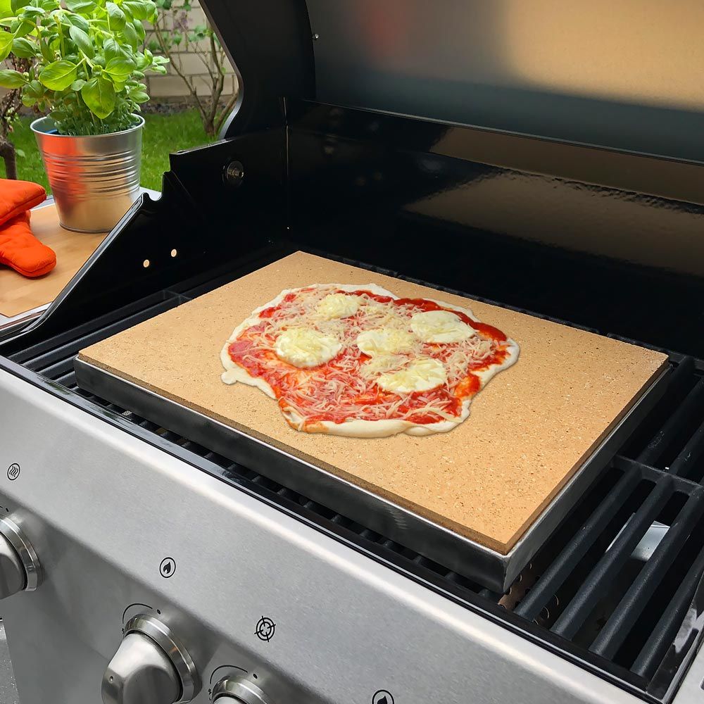 Pizzastein Grill 45 x 40 x 3 cm » mit Edelstahlrahmen