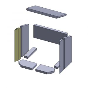 Feuerraumauskleidung Wandstein vorne links  465 x 110 x 30 mm Brennraumauskleidung für Kaminöfen, Flamado | schamotte-shop.de
