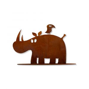Edelrost Nashorn mit Kumpel mit Fuß » Schamotte-Shop.de