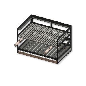 Grillschublade mit Einschubrost Grillrost mit Holzgriff 60x40cm aus Stahl Schamotte-Shop.de