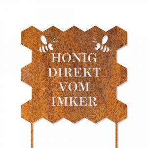 Honig direkt vom Imker, Schild mit Stecker in Edelrost 