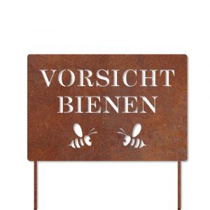 Vorsicht Bienen, Schild mit Stecker in Edelrost 