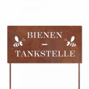 Schild mit Stecker in Edelrost » Bienentankstelle