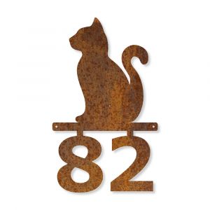 Edelrost Katze Schild mit Hausnummer