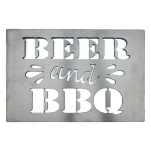Edelstahl Schild Beer & BBQ mit Aufhänger 30 x 20 cm
