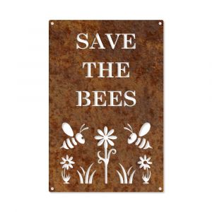 Save the bees, Schild in Edelrost » 20 x 30 cm