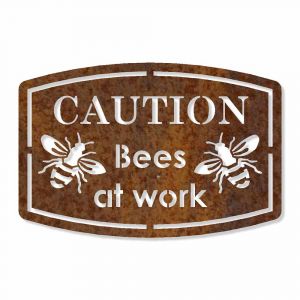 Edelrostschild Caution Bees at work mit Aufhänger