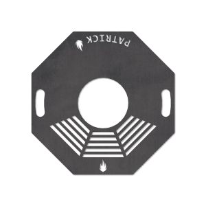 Feuerplatte mit integriertem Rost 8-eckig Ø 60 cm mit Wunschname Design 3