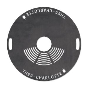 Feuerplatte mit integriertem Rost Ø 98 cm mit Wunschname Design 1 Schamotte-Shop.de