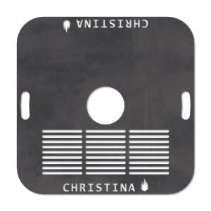 Feuerplatte mit integriertem Rost quadratisch 94 x 94 cm mit Wunschname Design 3 Schamotte-Shop.de