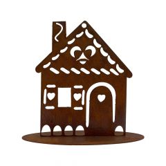 Edelrost Lebkuchenhaus Teelicht mit Fuß