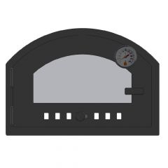 Ofentür aus Stahl 45 x 32 cm schwarz halbrund mit Sichtscheibe, Thermometer & Zuluftregler