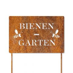 Bienen Garten, Schild mit Stecker in Edelrost