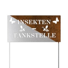 Schild mit Stecker in Edelrost » Insektentankstelle