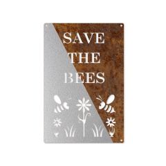 Save the bees, Schild in Edelrost » 20 x 30 cm