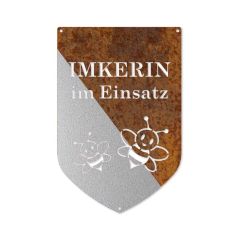 Wappen Imkerin im Einsatz, Schild in Edelrost » 30 x 20 cm 