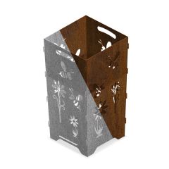 Feuertonne mit Bienen & Blumen in Edelrost