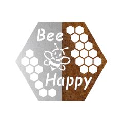 Edelrostschild Bee Happy mit Aufhänger