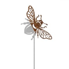 Edelrost Holzbiene mit Stecker 30 bis 48 cm Höhe