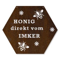 Wabenschild in Edelrost - Honig direkt vom Imker