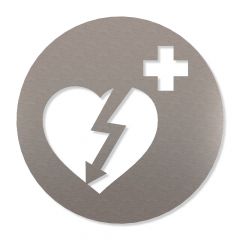 Rundes Piktogramm ''Defibrilator'' aus Edelstahl