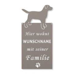 Edelstahlschild - hier wohnt ''Hundename'' mit seiner Familie