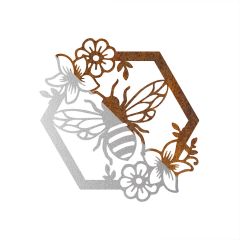 Edelrost Biene im Blumenrahmen