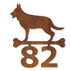 Edelrost Schäferhund Schild mit Hausnummer