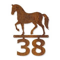 Edelrost Pferd Schild mit Hausnummer