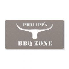 BBQ Zone - Edelstahlschild mit Wunschname