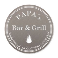 "Papas Bar" Edelstahlschild von Ø 25 cm bis Ø 40 cm