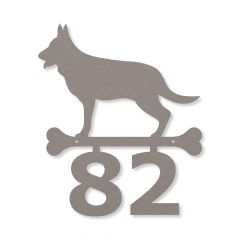 Edelstahl Schäferhund Schild mit Hausnummer