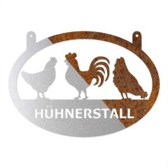 Edelrost Hofschild mit Hühnern 35 x 50 cm