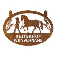 Edelrost Reiterhof Schild mit Wunschnamen 35 x 50 cm