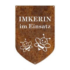 Wappen Imkerin im Einsatz, Schild in Edelrost » 30 x 20 cm 