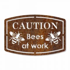 Edelrostschild Caution Bees at work mit Aufhänger