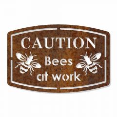 Edelrostschild Caution Bees at work mit Aufhänger