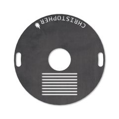 Feuerplatte mit integriertem Rost Ø 80 cm mit Wunschname Design 3 Schamotte-Shop.de