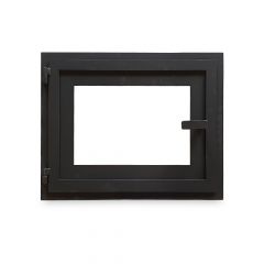 Ofentür aus Stahl 45,0 x 30,0 cm schwarz mit Sichtscheibe| schamotte-shop.de