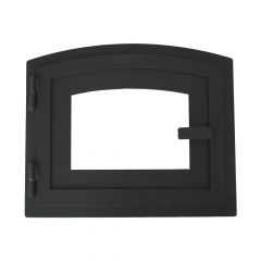 Ofentür aus Stahl 37 x 31 cm schwarz abgerundet mit Sichtscheibe
