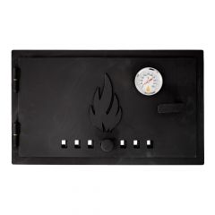 Ofentür aus Stahl 49 x 29 cm schwarz mit Zuluftregler & Thermometer