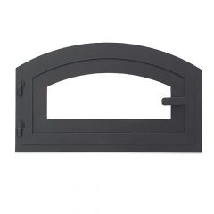 Ofentür aus Stahl 48,5 x 28,8 cm schwarz halb rund mit Sichtscheibe für Pizzaöfen | schamotte-shop.de