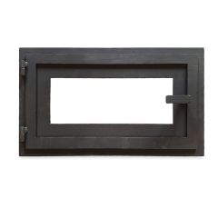 Ofentür aus Stahl 48,5 x 28,8 cm schwarz mit Sichtscheibe | schamotte-shop.de