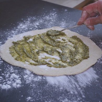 Pizza Rezept Chicken Fajita: Grünes Pesto