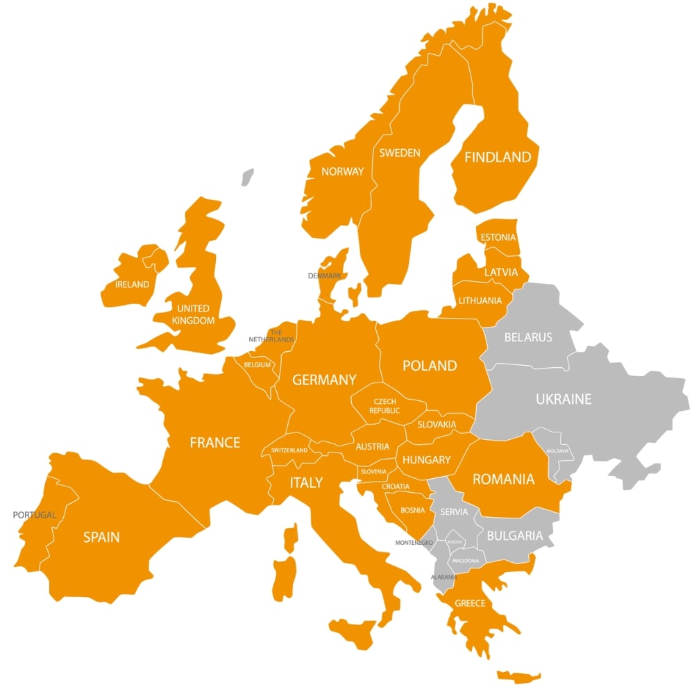 Karte der Lieferländer von Schamotte-Shop.de